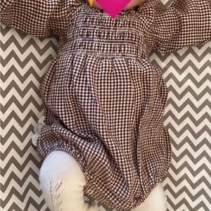 Brown Gingham Quincy Mae Baby Romper EUC 0-3 months
